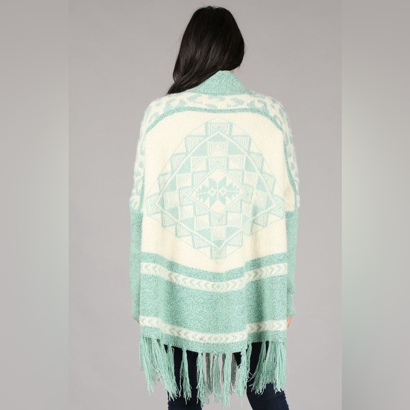 #271 New! Cozy Oversized Aztec Beautiful Mint Green Sweater Duster Cardigan Coat - Picture 4 of 4